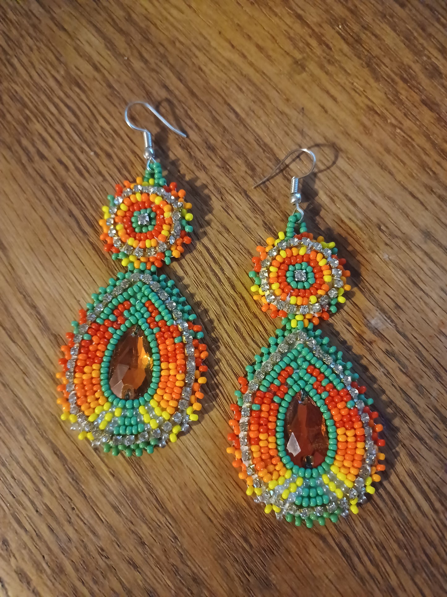 Beaded Bling Earrings - Green Fire