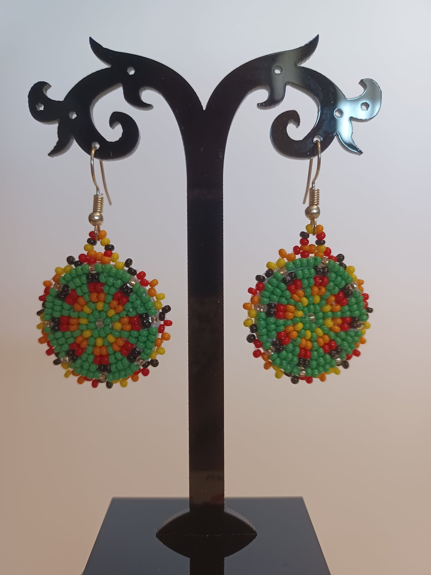 Beaded Rosette Earrings - Green