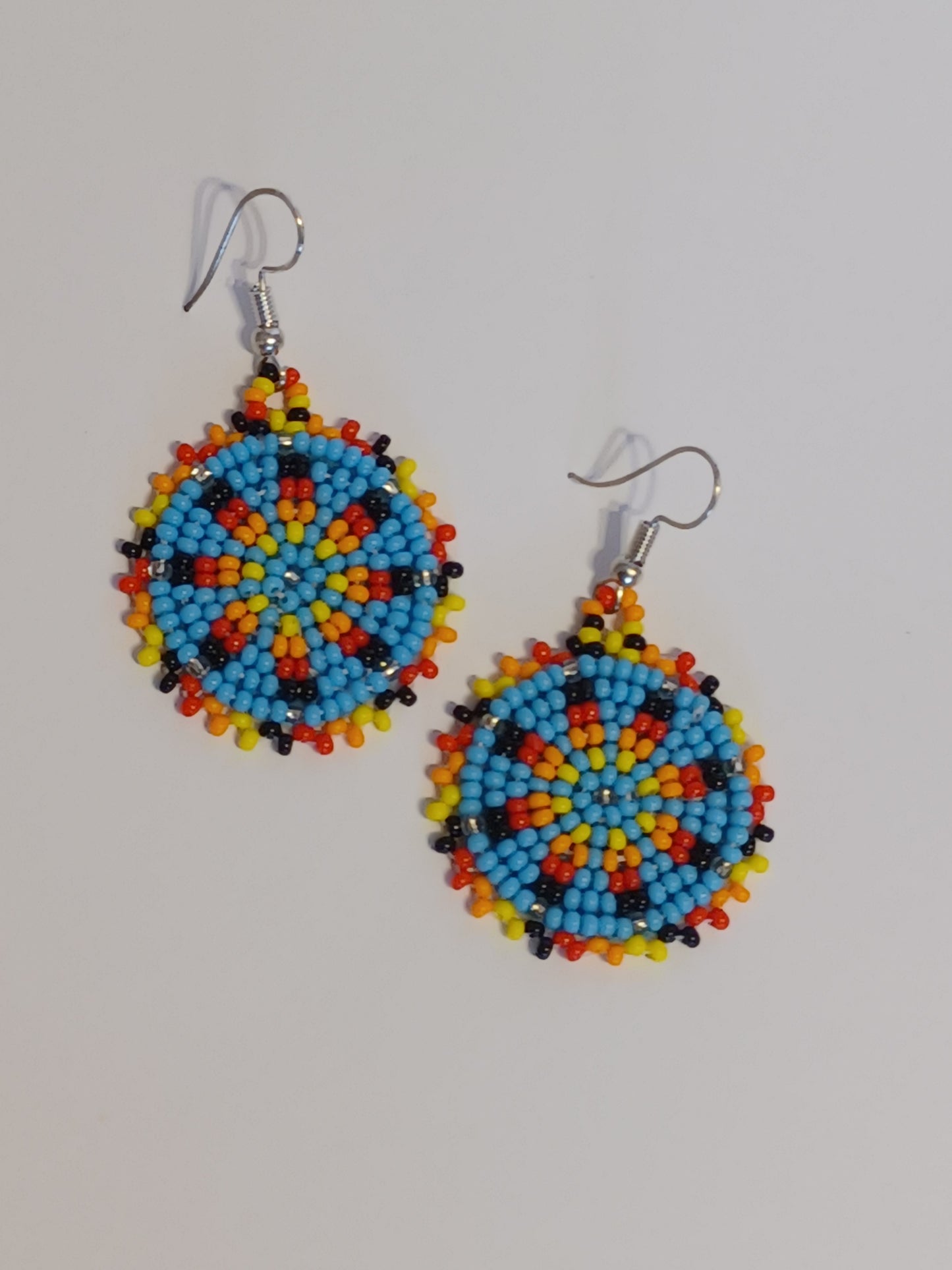 Beaded Rosette Earrings - Turquoise