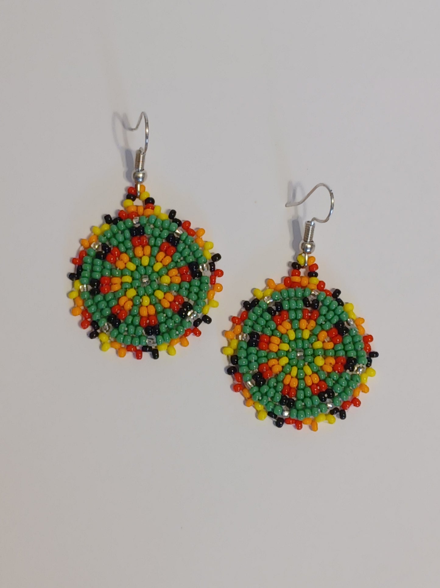 Beaded Rosette Earrings - Green