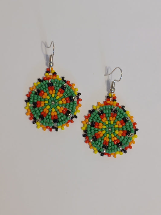 Beaded Rosette Earrings - Green