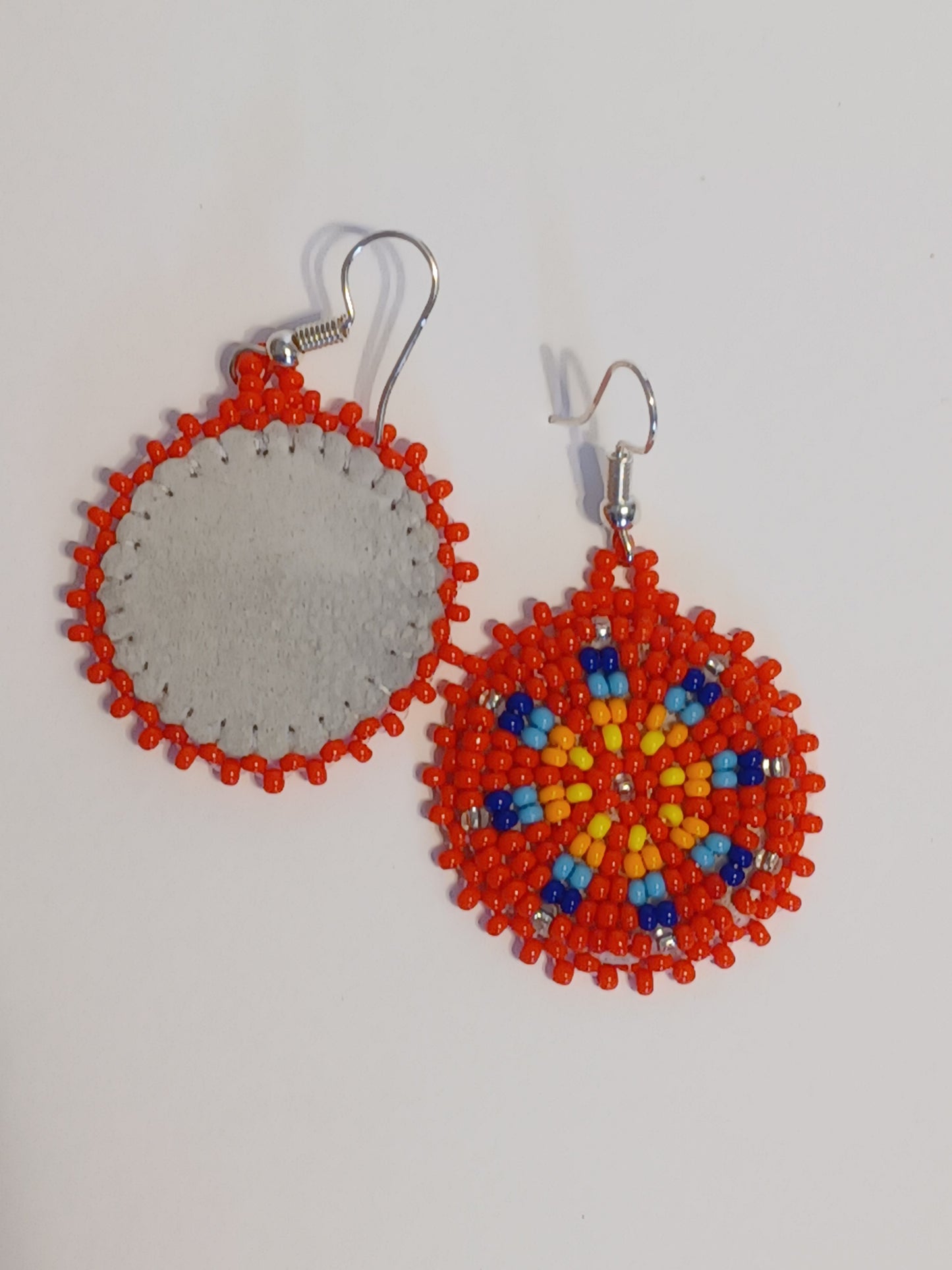 Beaded Rosette Earrings - Red