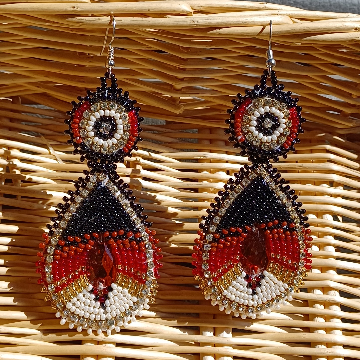 Beaded Bling Earrings - Red Earth