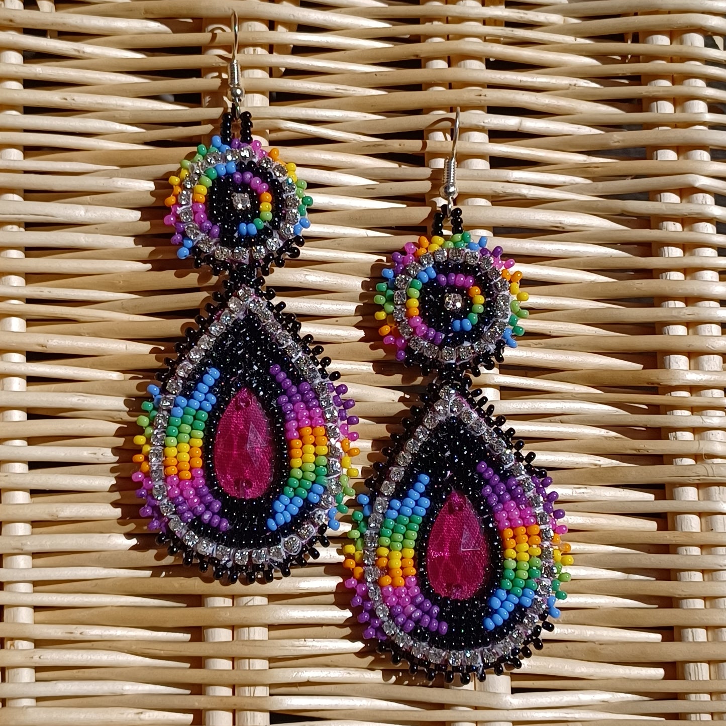 Beaded Bling Earrings - Jeweled Rainbow