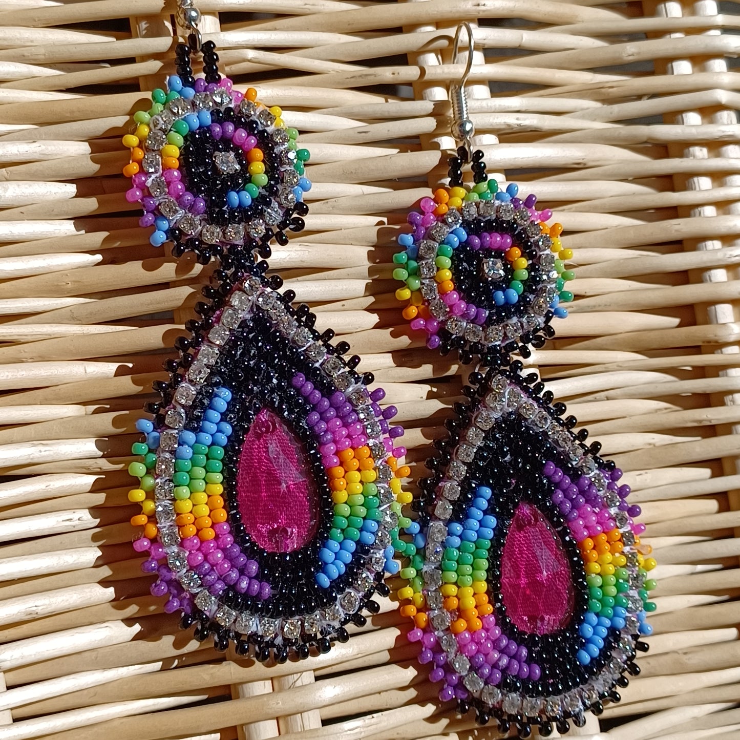 Beaded Bling Earrings - Jeweled Rainbow