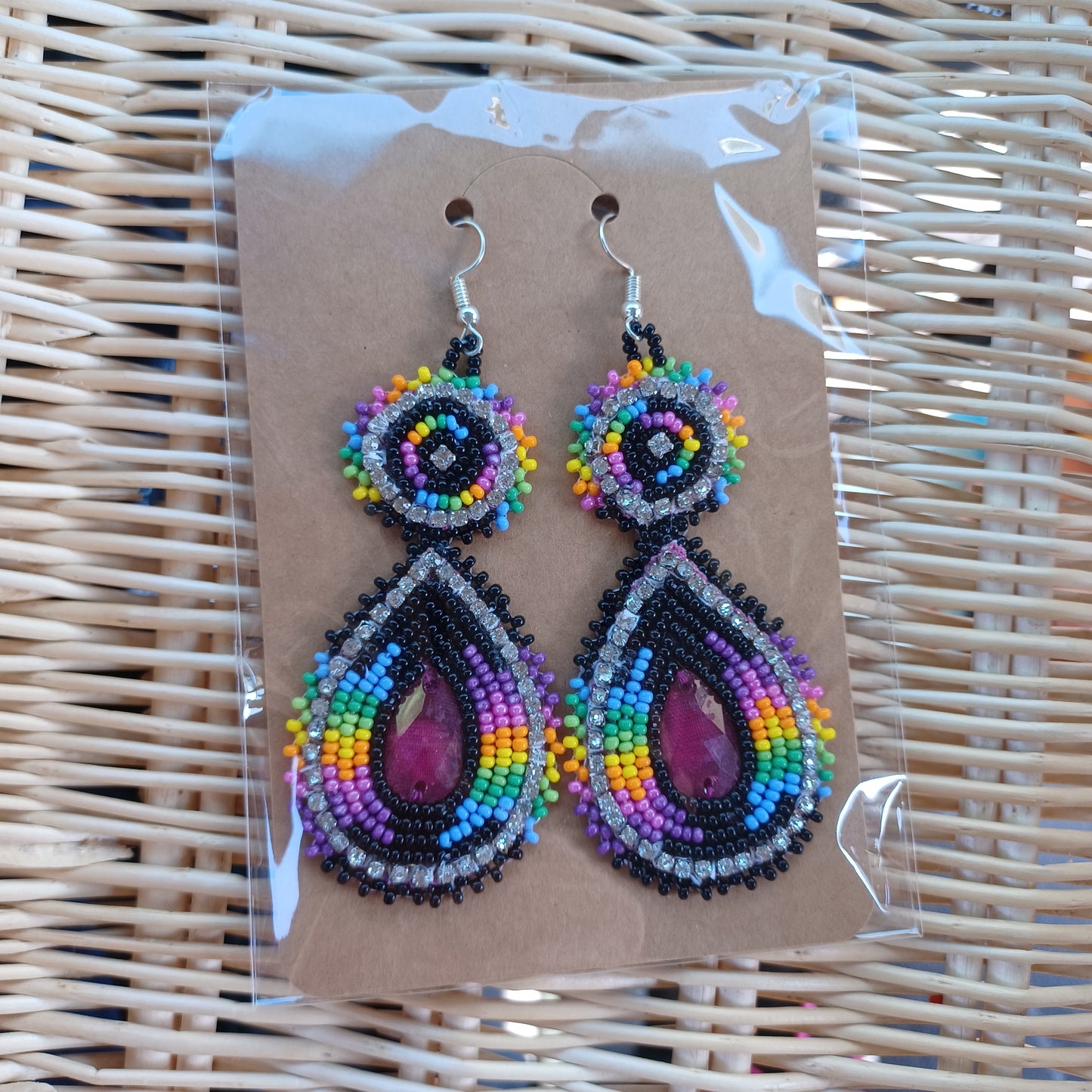 Beaded Bling Earrings - Jeweled Rainbow