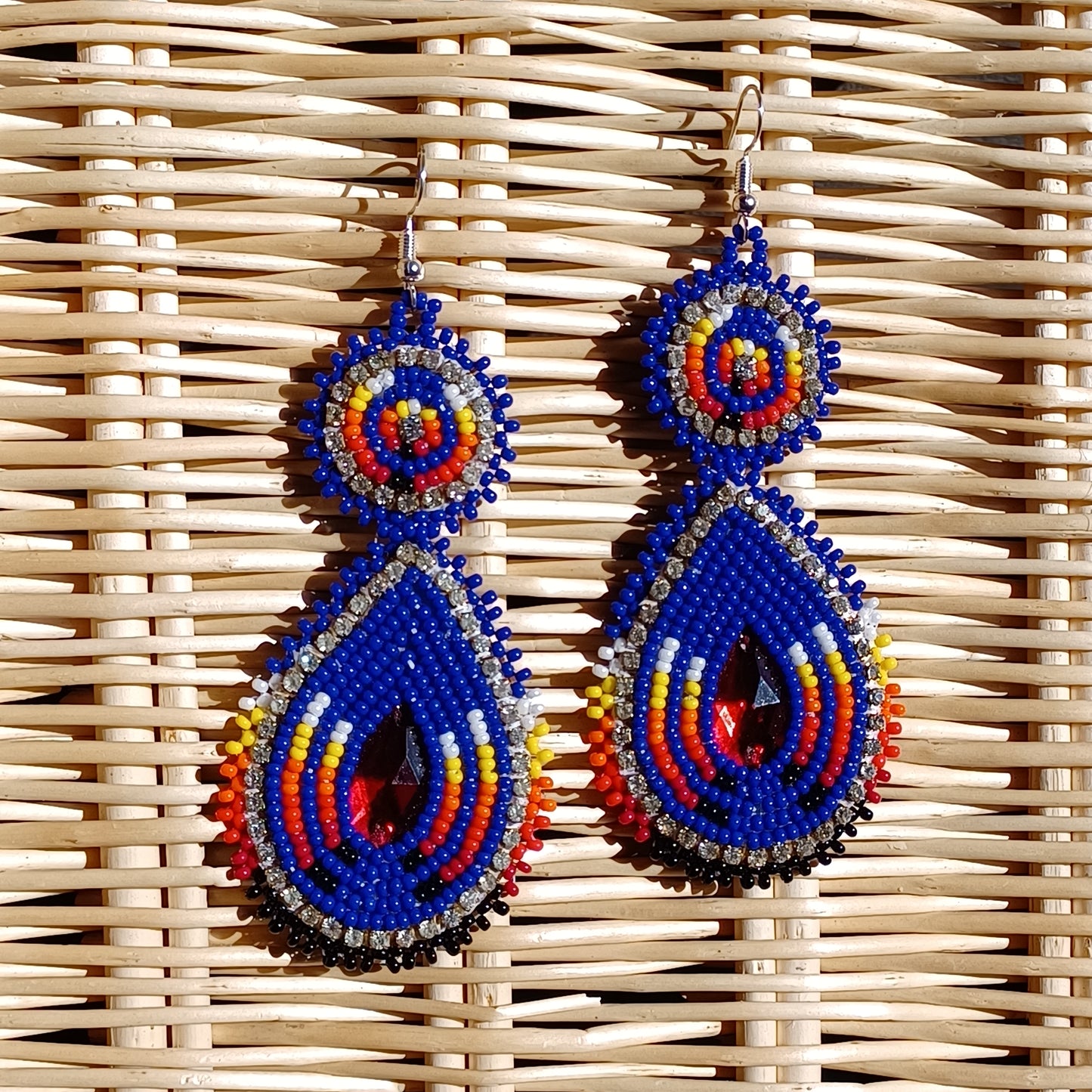 Beaded Bling Earrings - Blue Fire