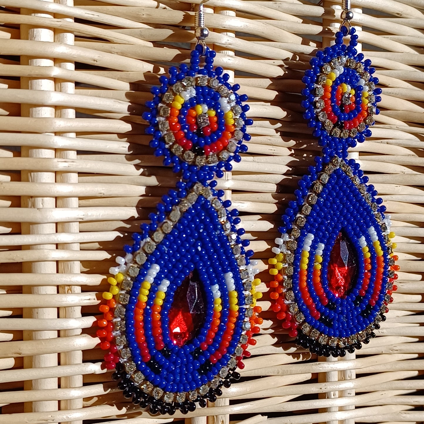 Beaded Bling Earrings - Blue Fire