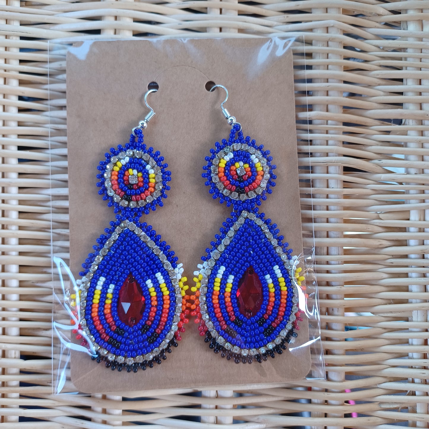 Beaded Bling Earrings - Blue Fire