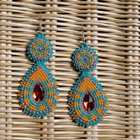Beaded Bling Earrings - Turquoise Orange
