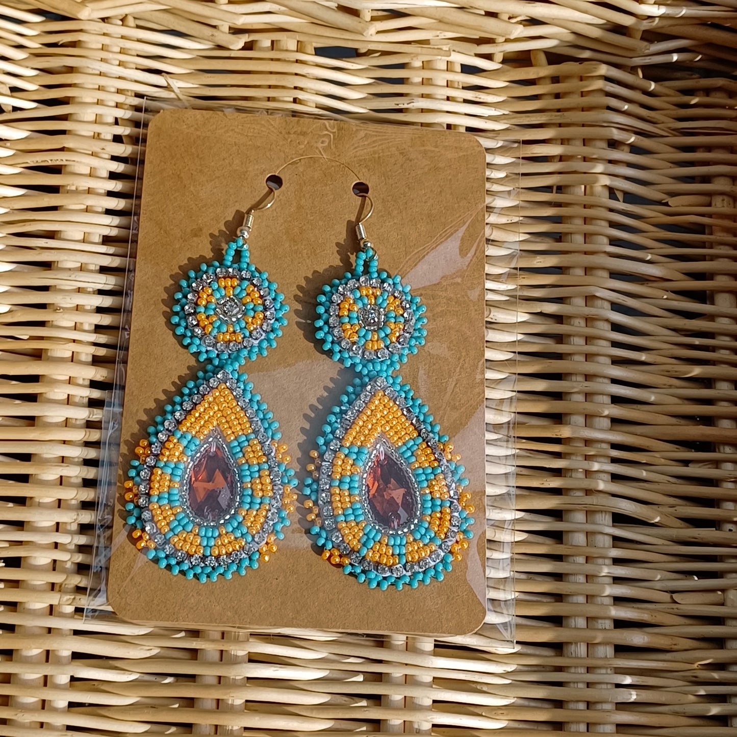 Beaded Bling Earrings - Turquoise Orange