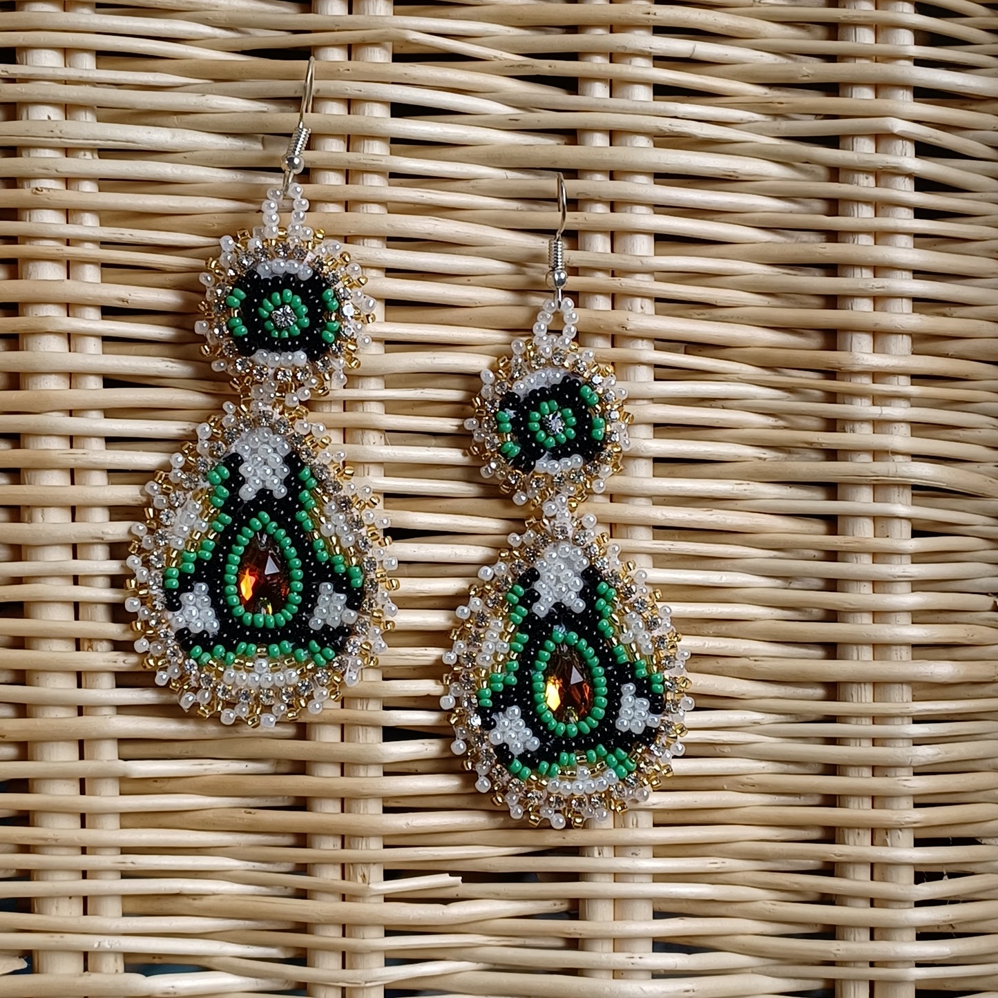 Beaded Bling Earrings - Green Gold