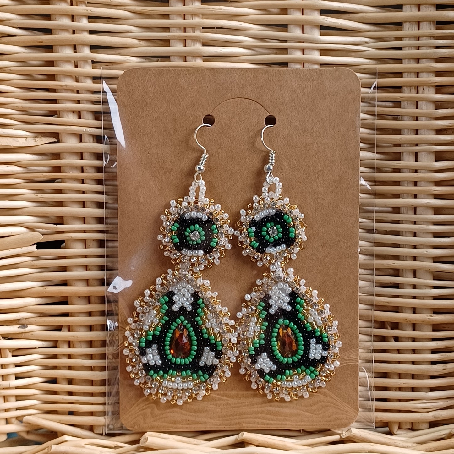 Beaded Bling Earrings - Green Gold