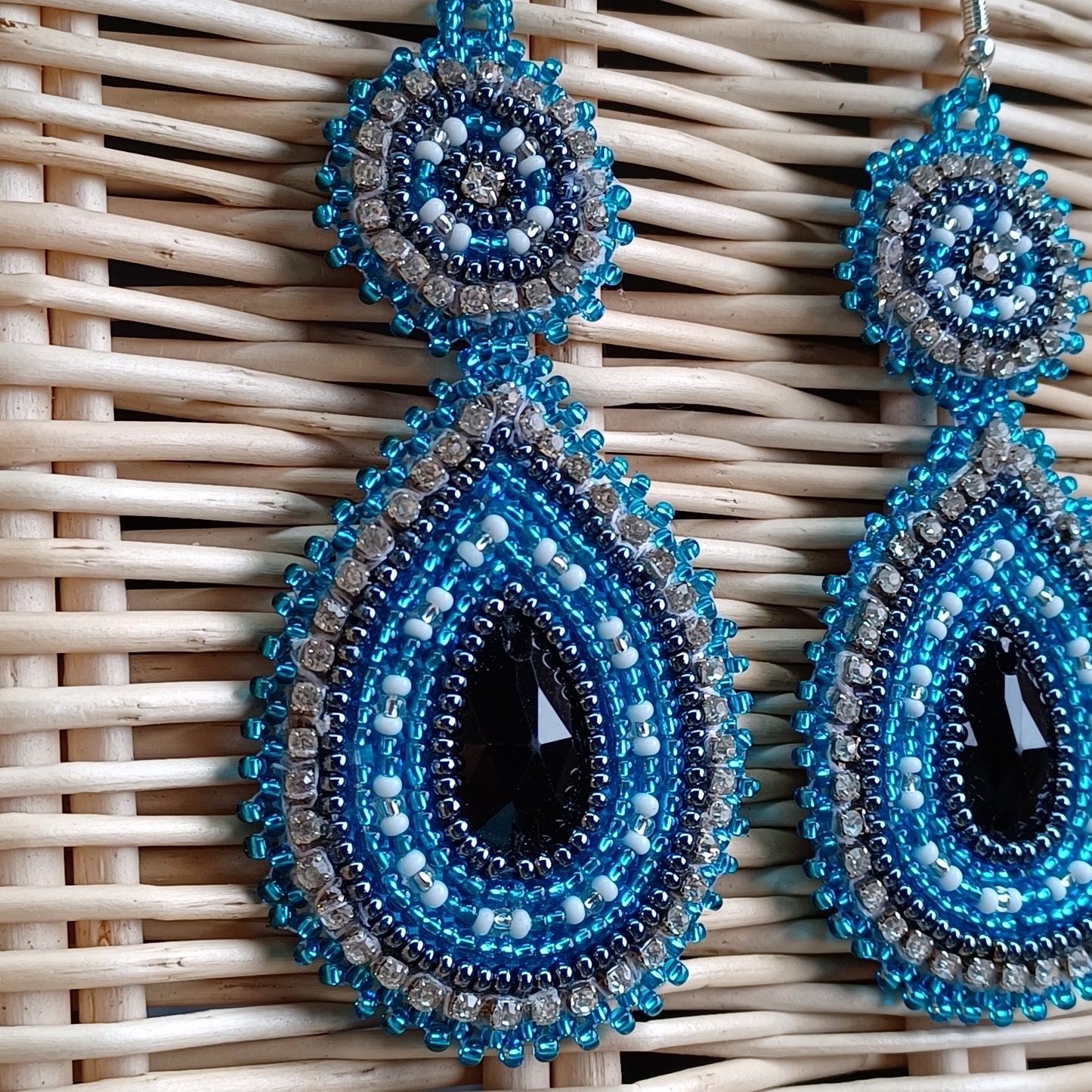 Beaded Bling Earrings - Aqua Steel