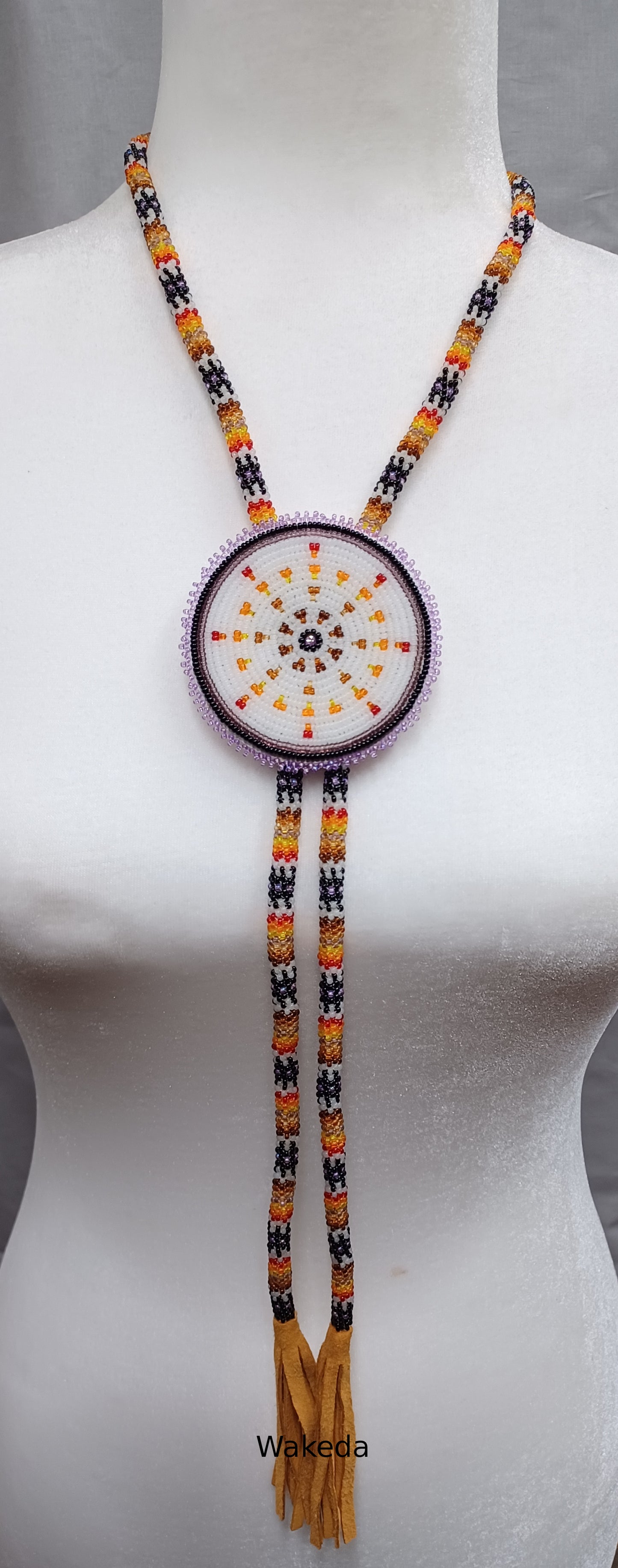 Beaded Bolo Tie with Peyote Beaded Cord