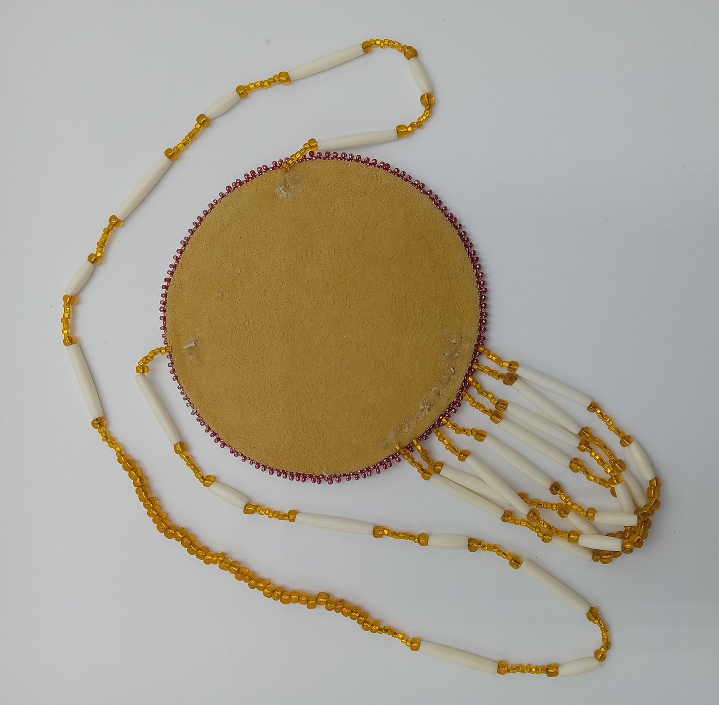 Beaded Rose Medallion Necklace - Yellow on White