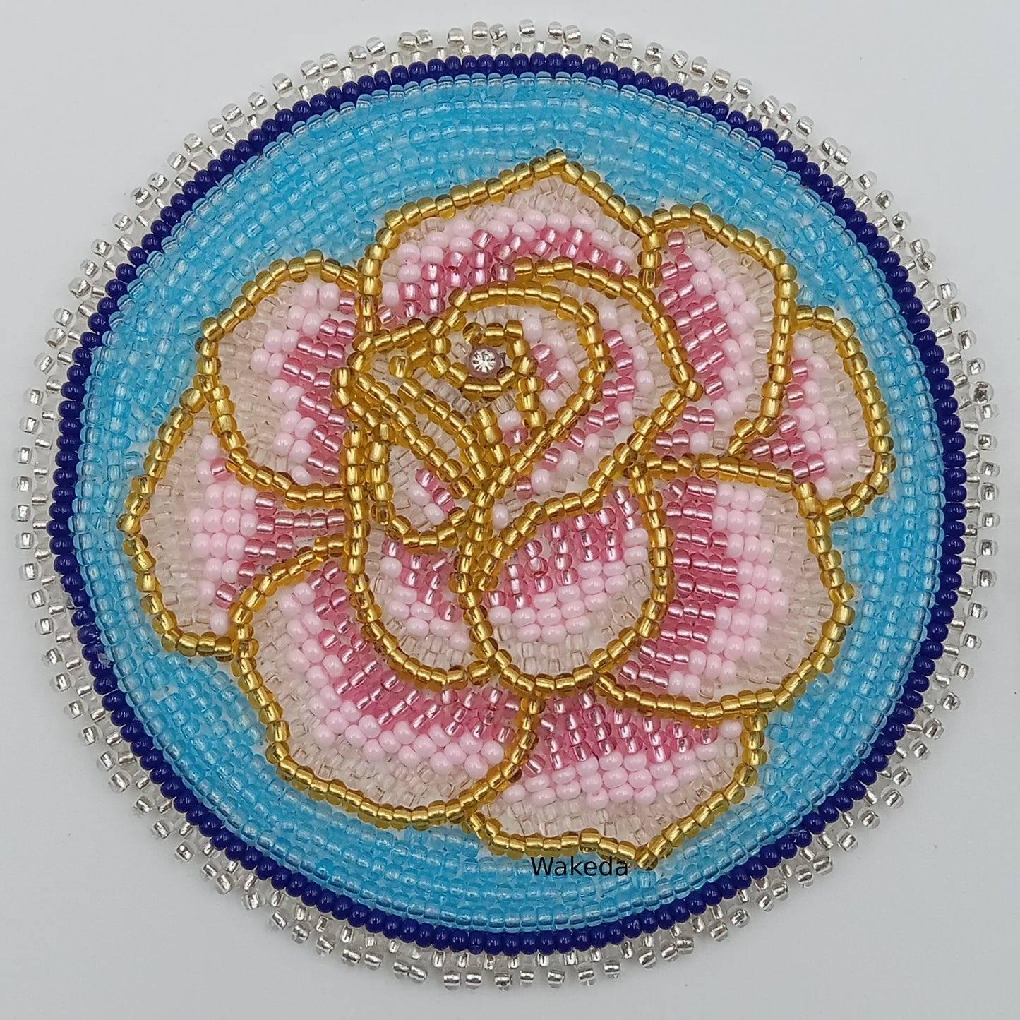 Beaded Rose Medallion Set - Pink on Blue