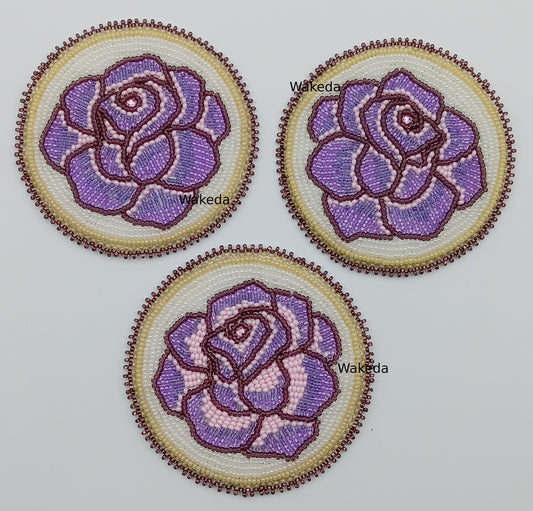 Beaded Rose Medallion Set - Purple on White Opal