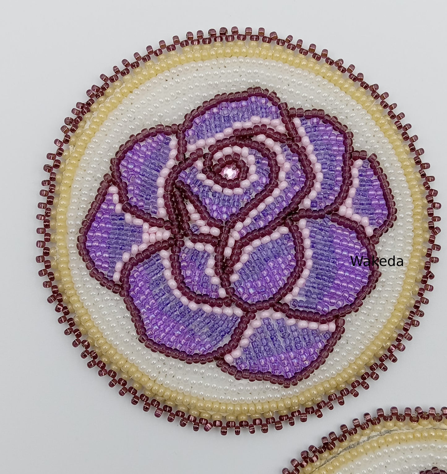 Beaded Rose Medallion Set - Purple on White Opal
