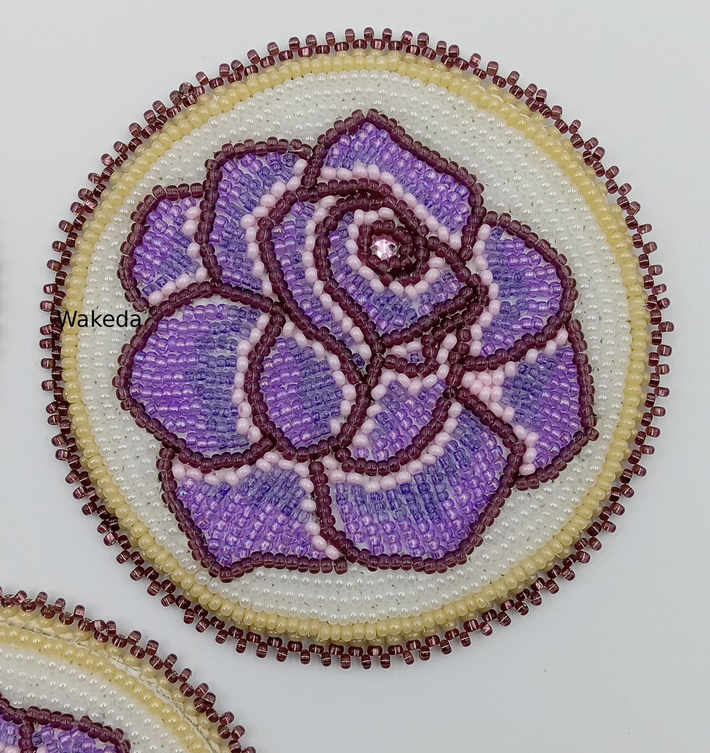 Beaded Rose Medallion Set - Purple on White Opal