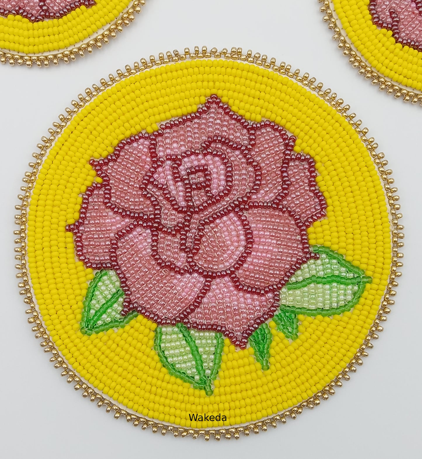 Beaded Rose Medallion Set - Mauve on Yellow