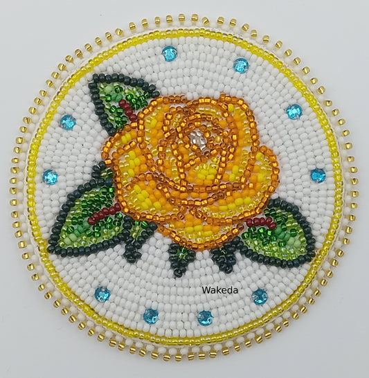 Beaded Rose Medallion - Yellow on White