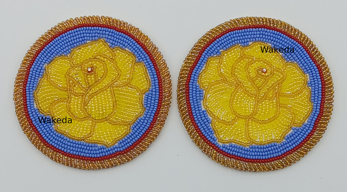 Beaded Rose Medallion Set - Yellow on Blue