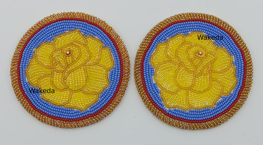 Beaded Rose Medallion Set - Yellow on Blue