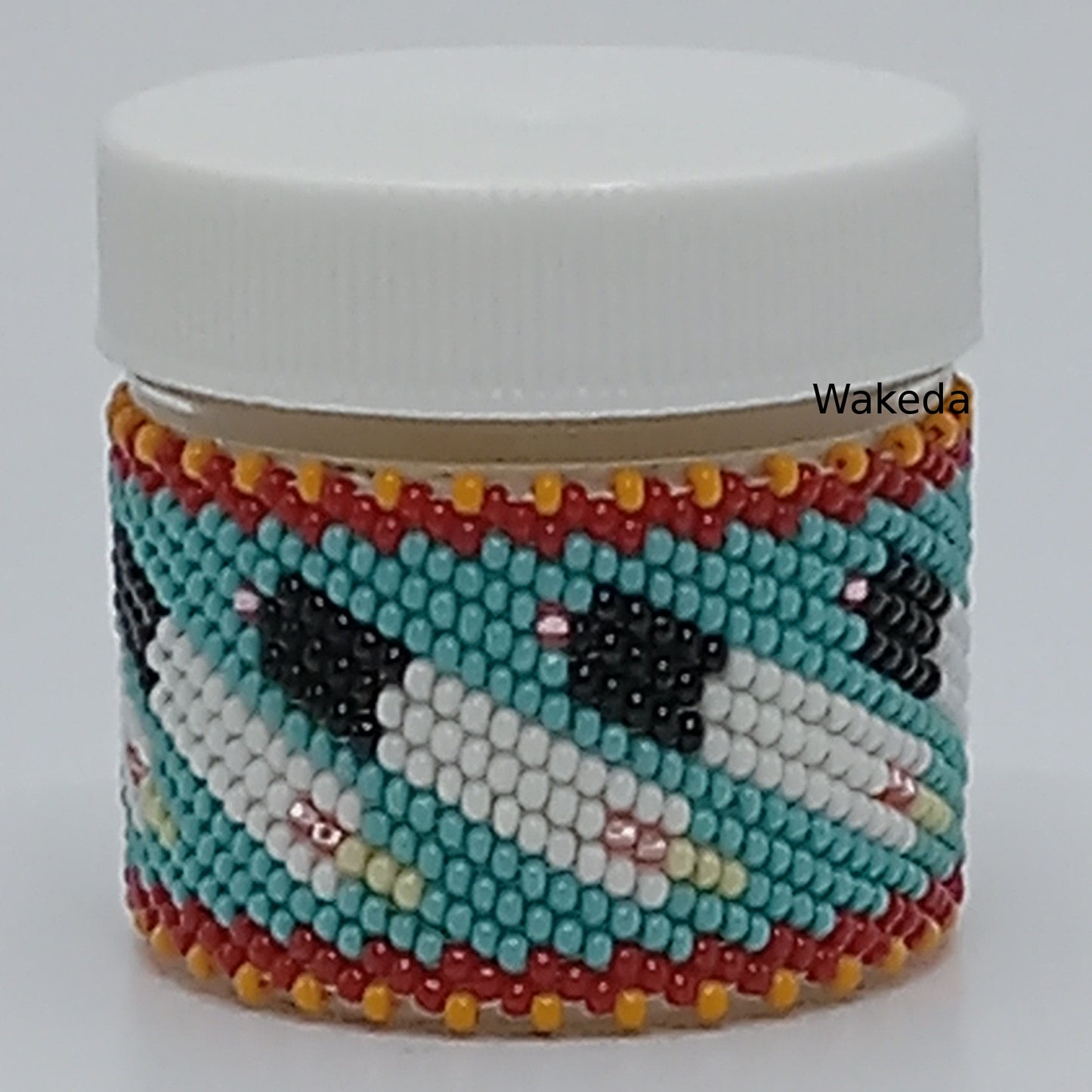 Beaded 1oz Jars with Feather Design