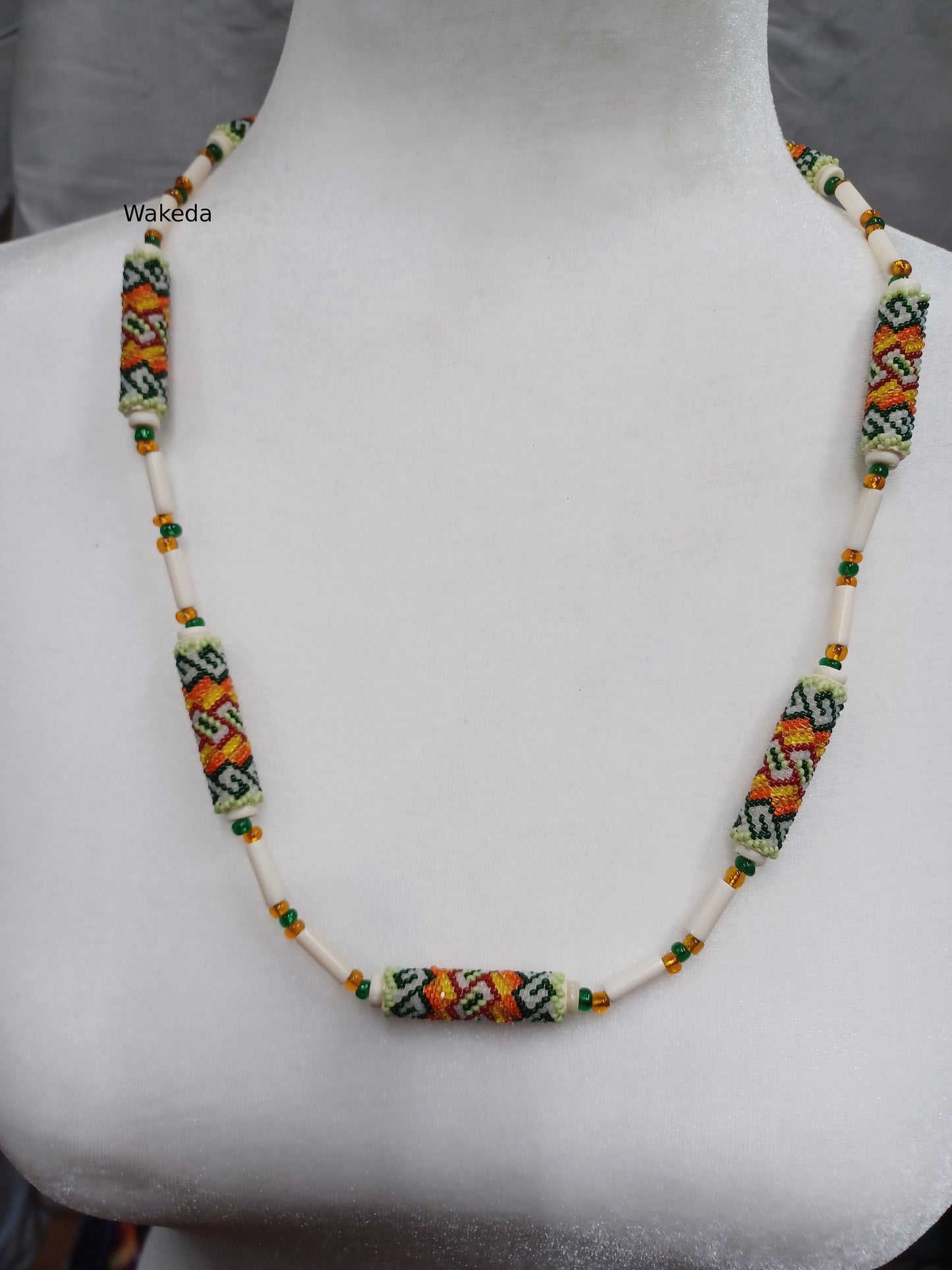 Peyote Beaded Section Necklace - Green