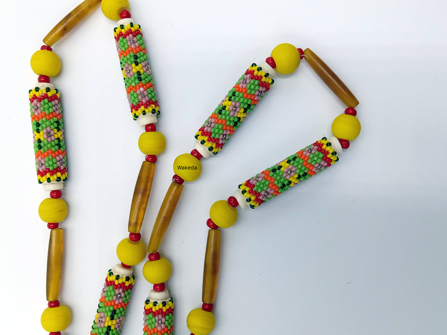 Peyote Beaded Section Necklace - Green with Flowers