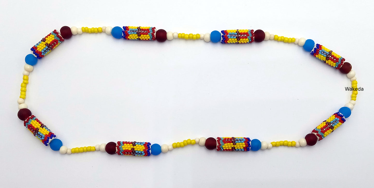 Peyote Beaded Section Necklace - Red Blue Yellow