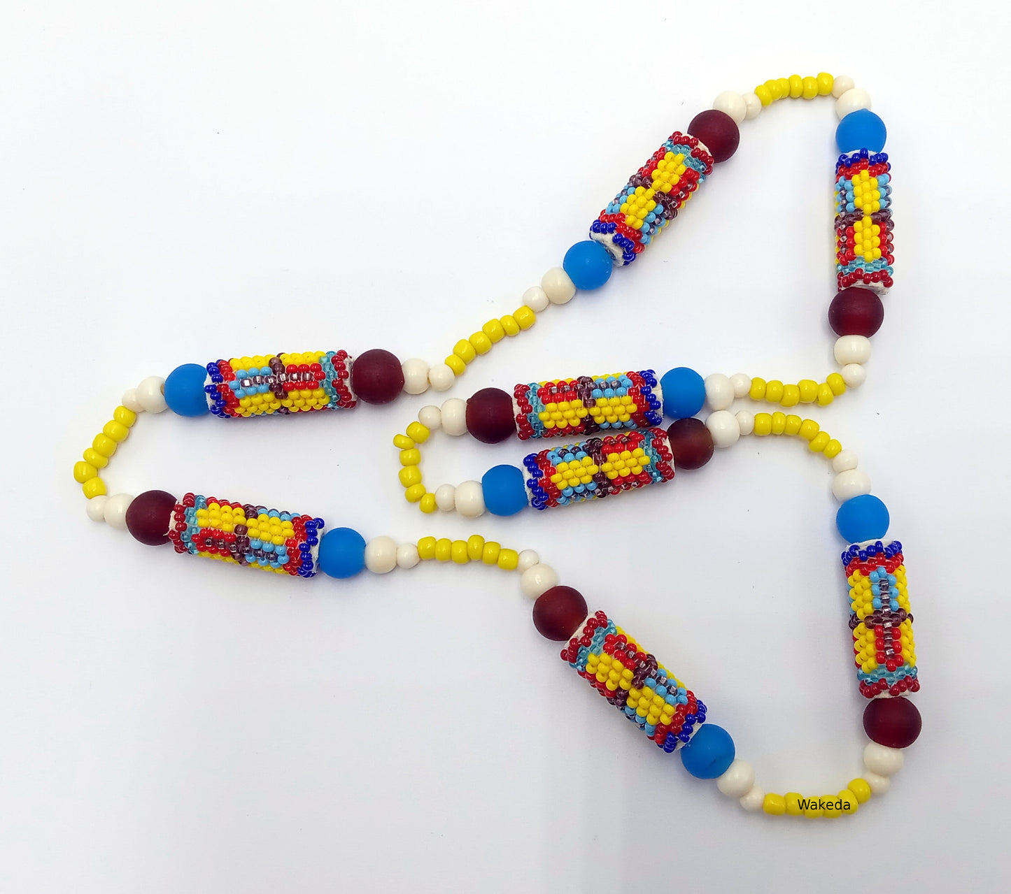 Peyote Beaded Section Necklace - Red Blue Yellow