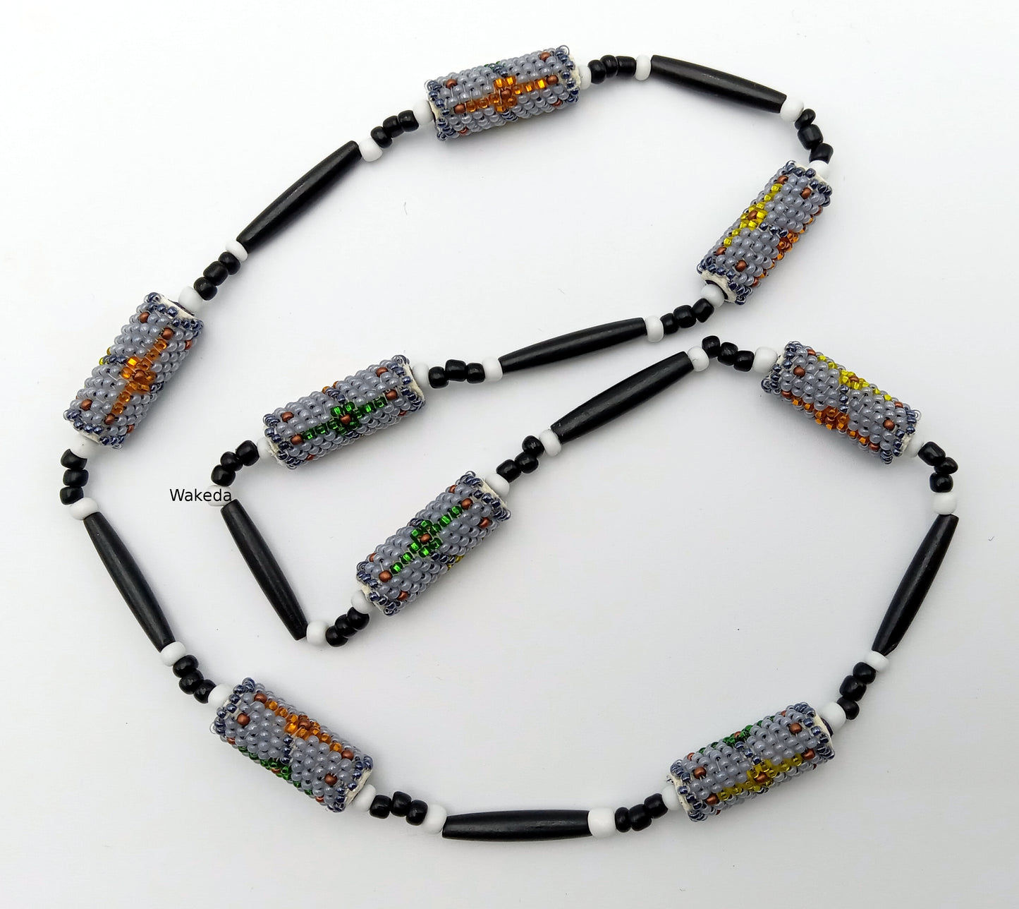 Peyote Beaded Section Necklace - Gray