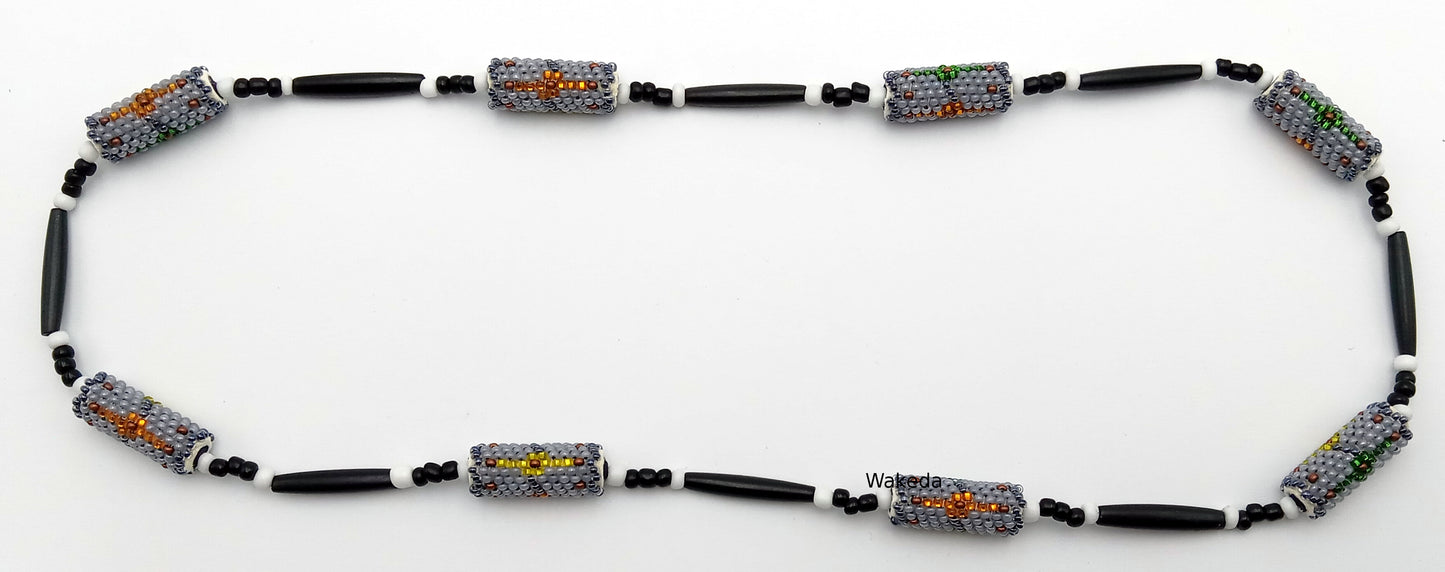 Peyote Beaded Section Necklace - Gray