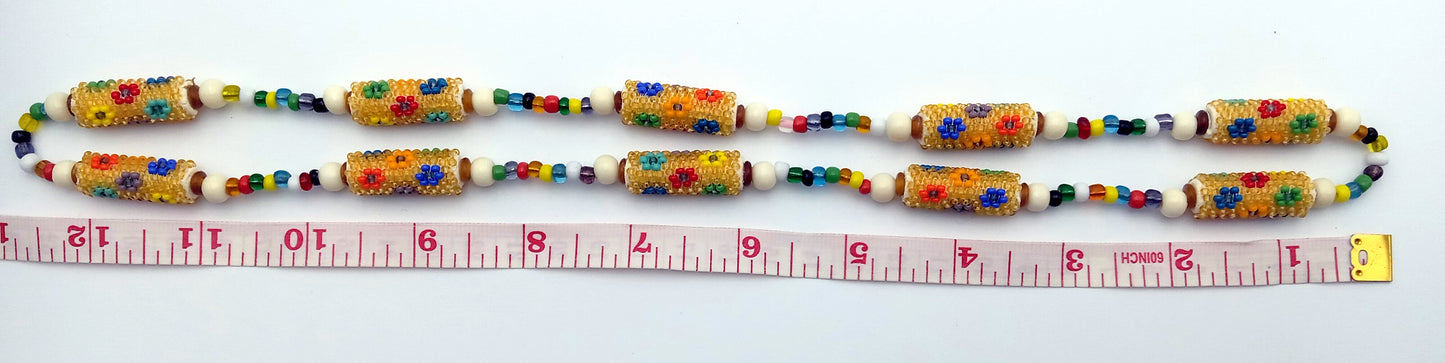 Peyote Beaded Section Necklace - Amber Floral