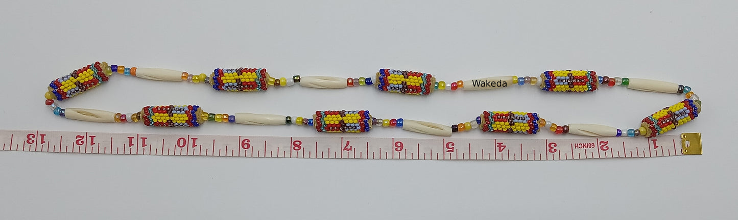 Peyote Beaded Section Necklace - Yellow Red Blue Purple