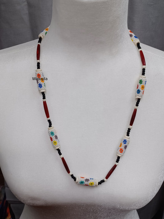 Peyote Beaded Section Necklace - White Floral