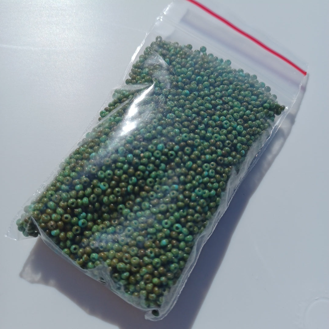 11/0 Czech Seed Beads, 1 Hank - Travertine on Turquoise Green