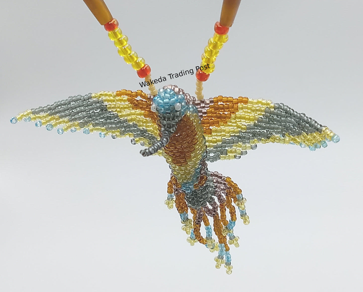 Beaded Hummingbird Necklace - Topaz & Gray