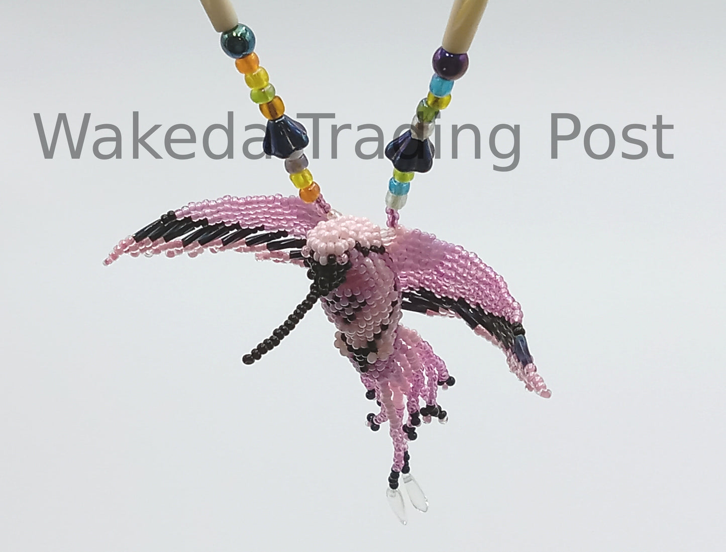 Beaded Hummingbird Necklace - Pink