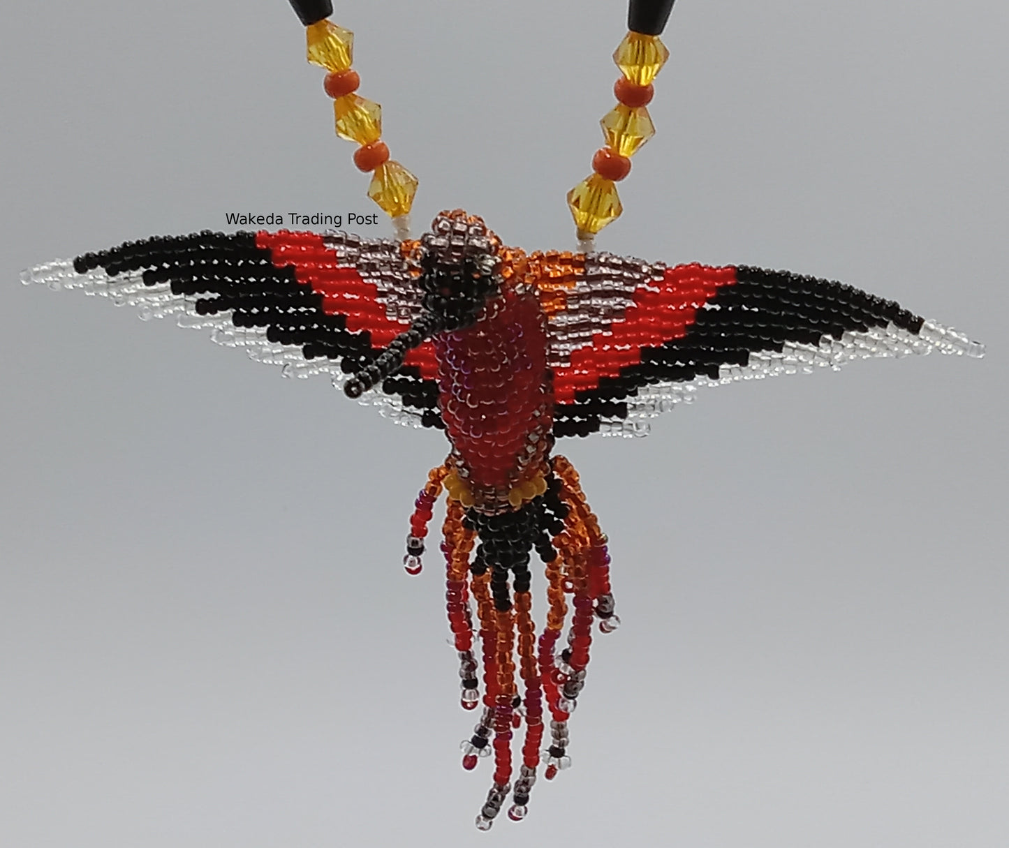 Beaded Hummingbird Necklace - Red, Black, Orange