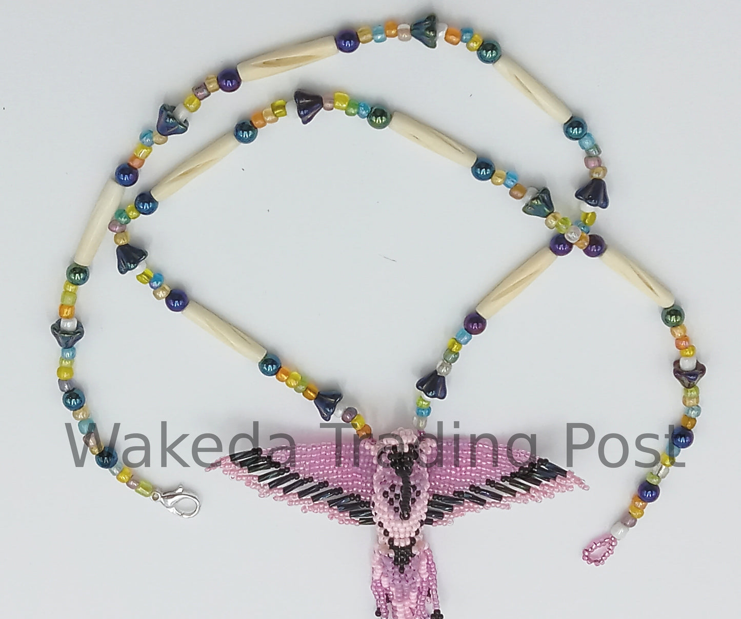 Beaded Hummingbird Necklace - Pink