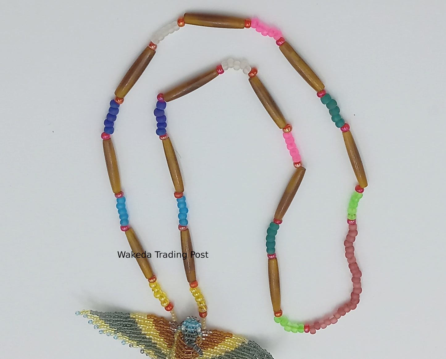 Beaded Hummingbird Necklace - Topaz & Gray