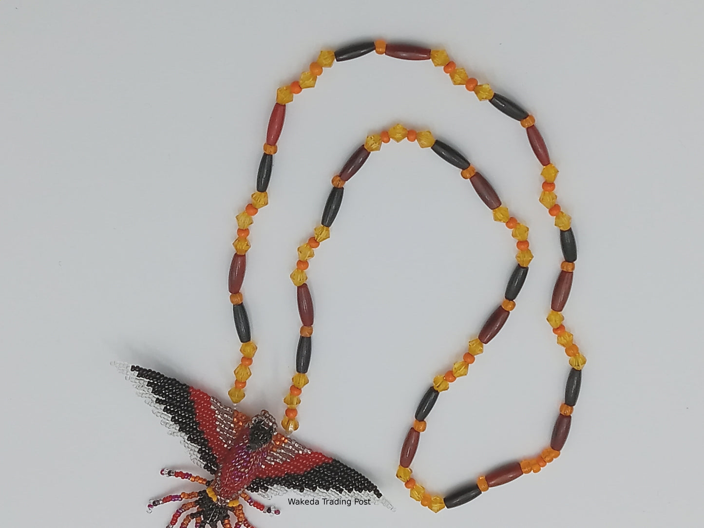 Beaded Hummingbird Necklace - Red, Black, Orange