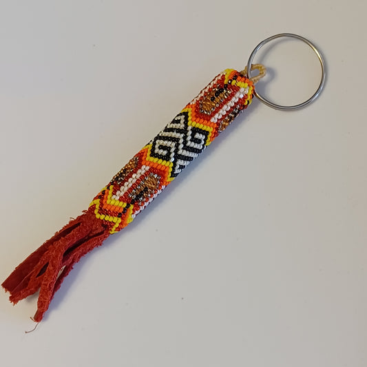 Beaded Keychain with Red Fringe