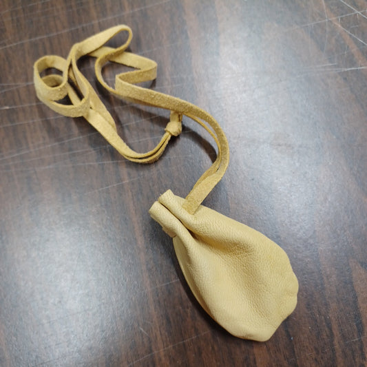 Leather Drawstring Medicine Bag - Medium Gold