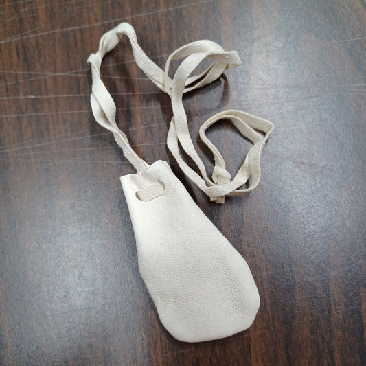 Leather Drawstring Medicine Bag - Medium White