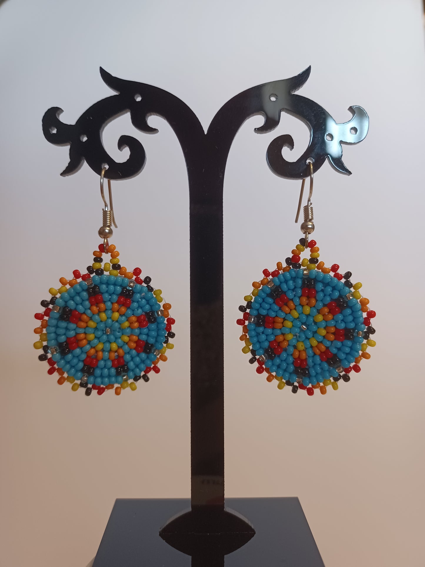 Beaded Rosette Earrings - Turquoise