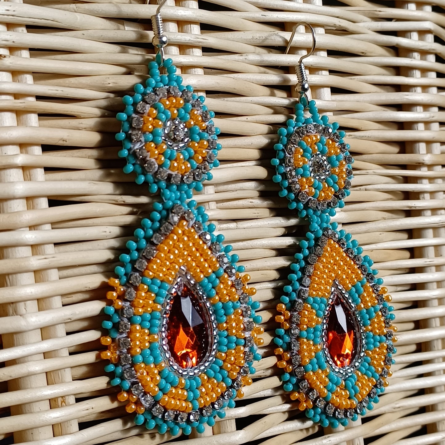 Beaded Bling Earrings - Turquoise Orange